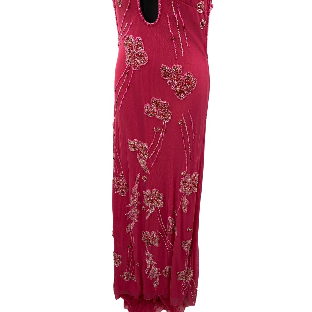 Vintage Y2K hot pink halter beaded sequin gown - Picture 3 of 4